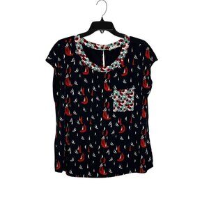 Porridge anthropogie Womens Navy Sailboat Print Short Sleeve Top size large